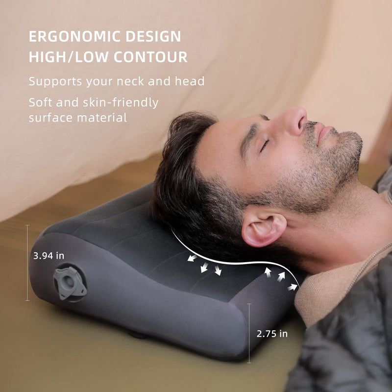 FLEXTAILGEAR Neck Contour Inflatable Camping Pillow, Ergonomic Travel Pillow Backpacking Gear with Washable Removable Cover Separate TPU Bladder for Camp, Hiking, Airplane, Road Trip, Office - BeesActive Australia