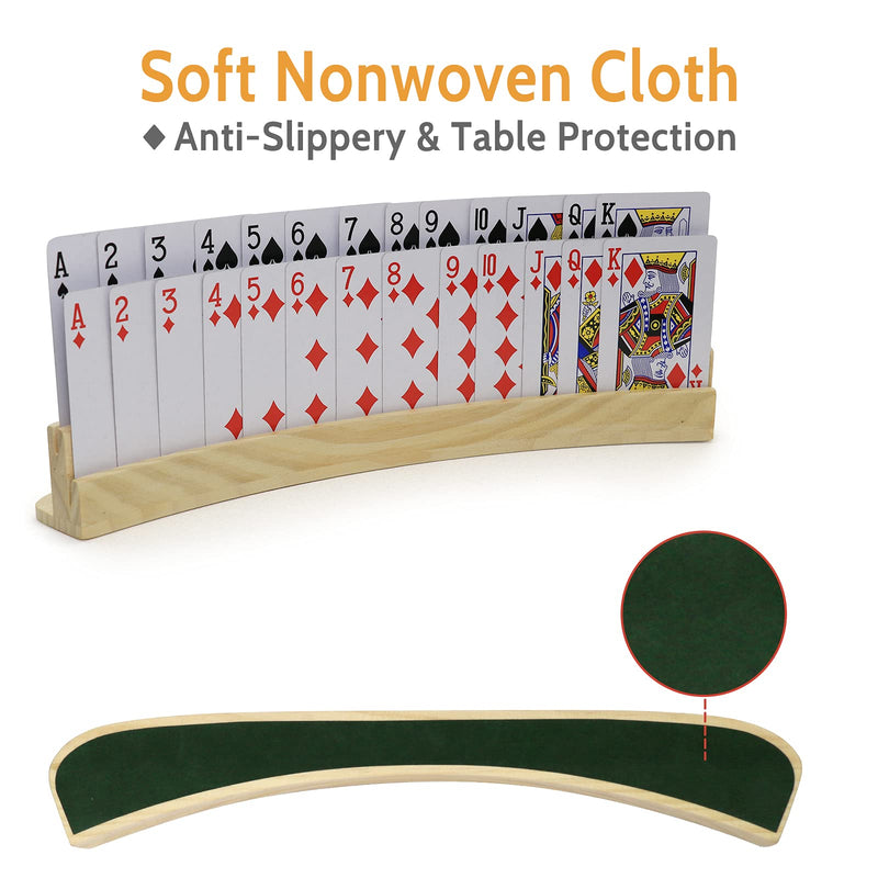Plusvivo Set of 4 Curved Playing Cards Holders for Seniors Adults - Soild Wood Cards Holders for Playing Cards 13 x 1.9 x 2.4 Inch for Bridge Canasta Strategy Foot and Hand - BeesActive Australia