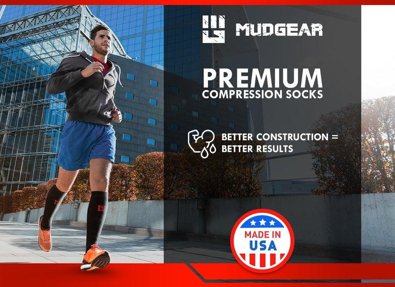 [AUSTRALIA] - MudGear Premium Compression Socks - Run, Hike, Trail, Recovery Black/Gray Large 