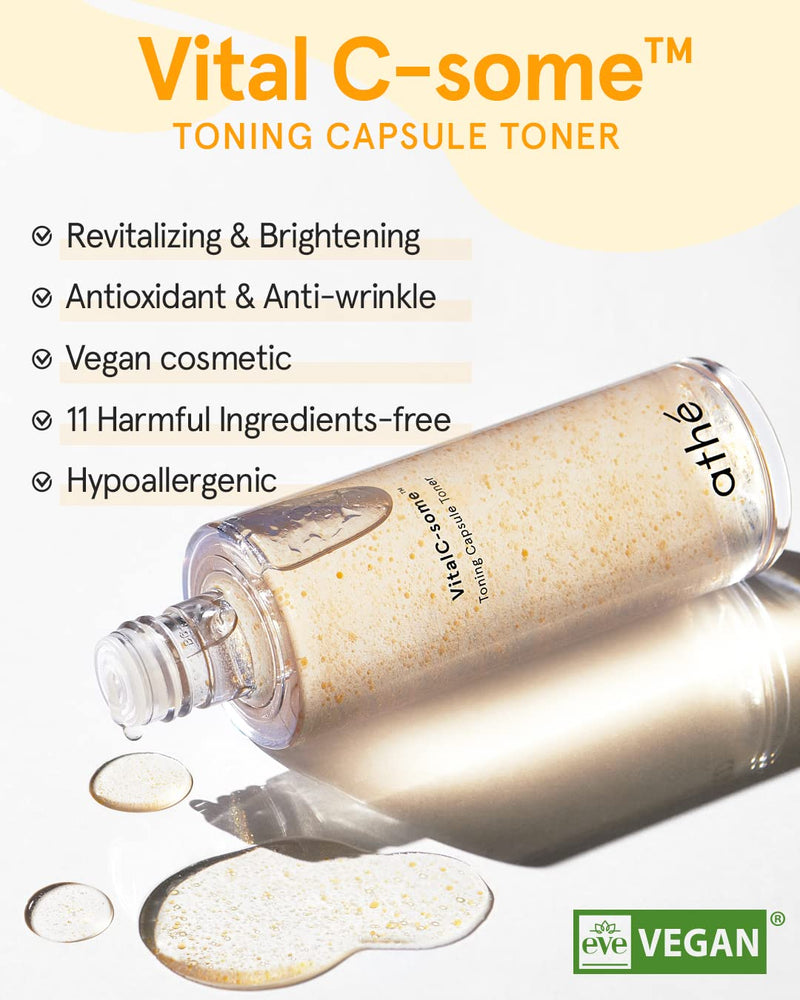 ATHE Vital C-Some Toning Capsule Toner, Vegan Vitamin C Essence for Face with Hyaluronic Acid & Ceramide, Vitality & Moisturizing for Dry & Dull Skin, Improves Tone & Textures, 4.39 fl.oz. - BeesActive Australia