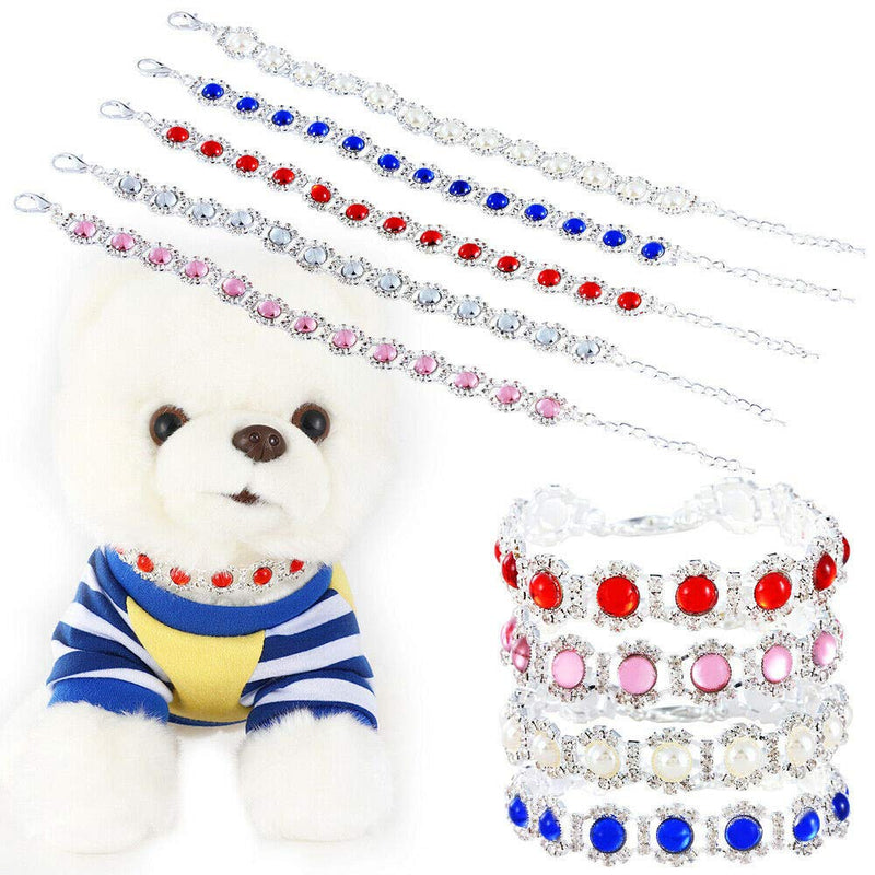 Dogs Kingdom Pet Dog Cat Crystal Collar Bling Rhinestones Party Princess Necklace Adjustable Necklace Accessories M:10-12" neck Red - BeesActive Australia