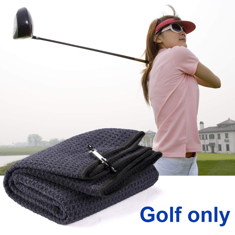 Fpxnb 2 Pack Tri-fold Golf Towel Set, Microfiber Fabric Waffle Pattern Towels, Heavy Duty Carabiner Clip (2 Pcs, 2 Colors) 1: All Black + Grey (Black Edge) - BeesActive Australia