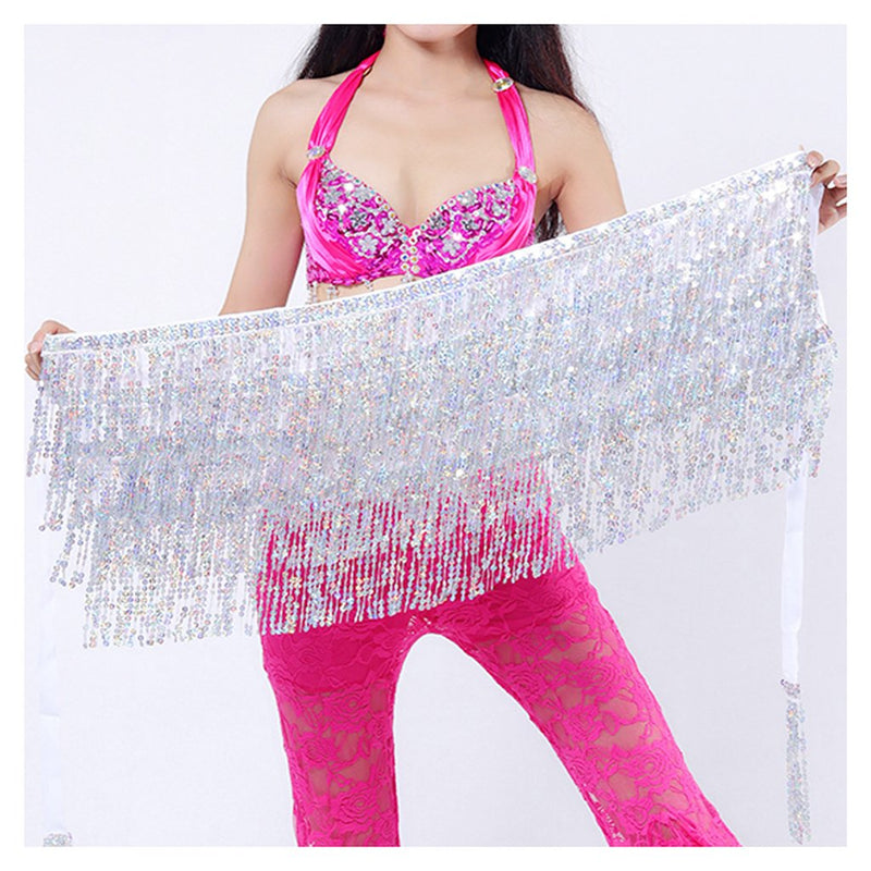 [AUSTRALIA] - MUNAFIE Women's Belly Dance Hip Scarf Performance Outfits Skirt Festival Clothing One Size Silver 