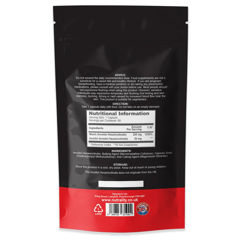 Nutrality Niacin Vitamin B3 - No Flush Nicotinic Acid Supplement - 250 mg 60 Days Supply for Energy Metabolism, Digestive System Health, Joint Care - BeesActive Australia