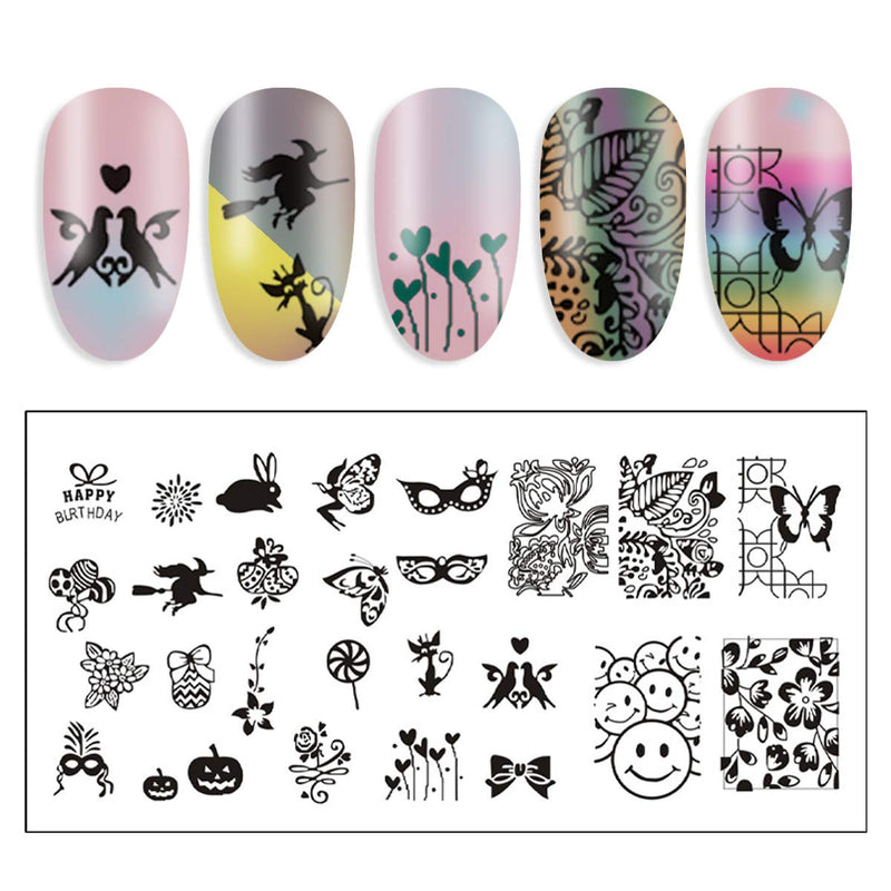 DANNEASY 6Pcs Nail Stamping Plate Set 1Nail Stamper 1Scraper 1Storage Bag Geometry Design Shape Splice Nail Template Image Plate Manicure Stamp Kit Kit 1 - BeesActive Australia