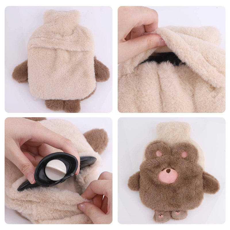 Hot Water Bottle 400ml Water Bag with Cute Fleece Cover for Cosy Nights Back Neck Waist Legs Bed Warm (Cute Bear) Cute bear - BeesActive Australia