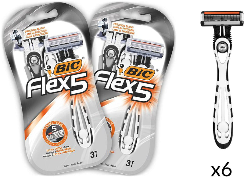 BIC Flex 5, Men's 5-Blade Razors with Moveable Blades for a Close Shave, Solid Control, Pack of 6 - BeesActive Australia