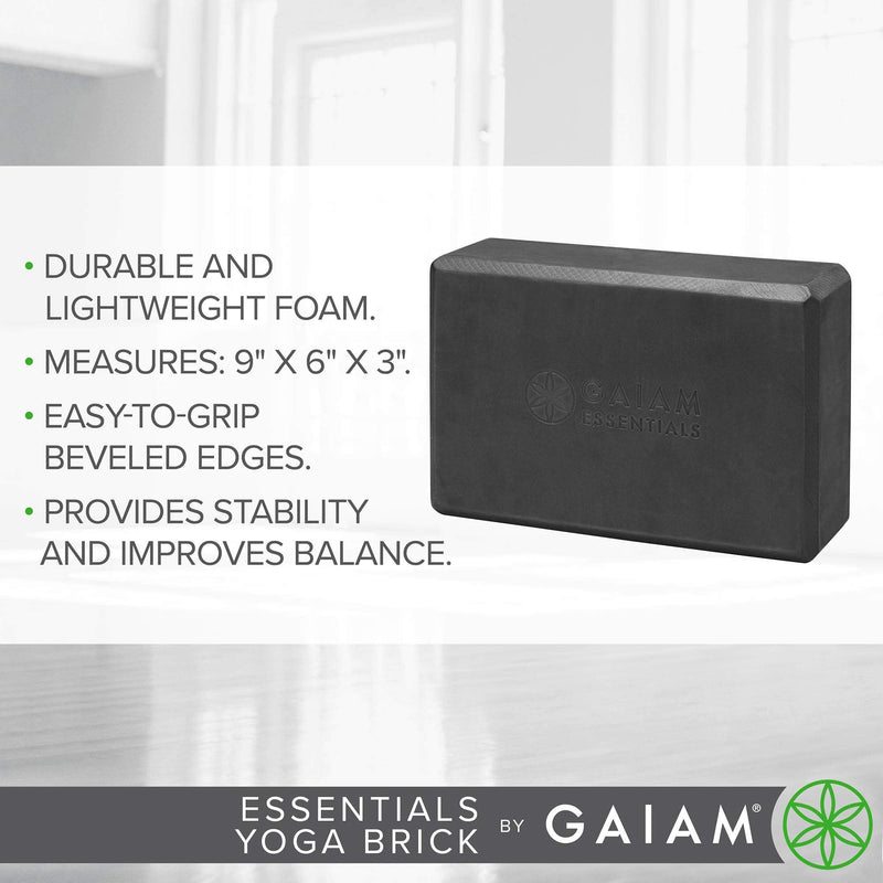 Gaiam Essentials Yoga Brick | Sold as Single Block | EVA Foam Block Accessories for Yoga Black - BeesActive Australia