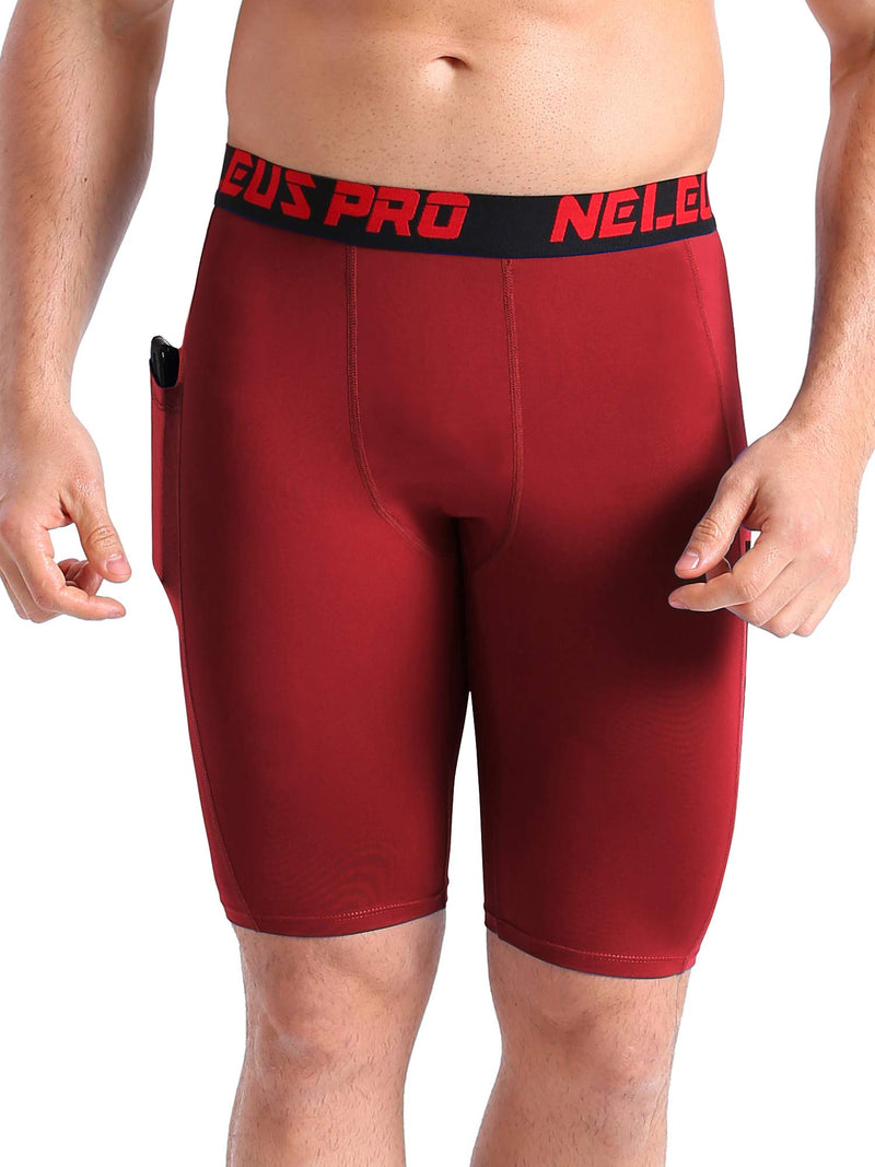 NELEUS Men's 3 Pack Compression Short with Pocket Medium 6064 Black/Grey/Red,3 Pack - BeesActive Australia