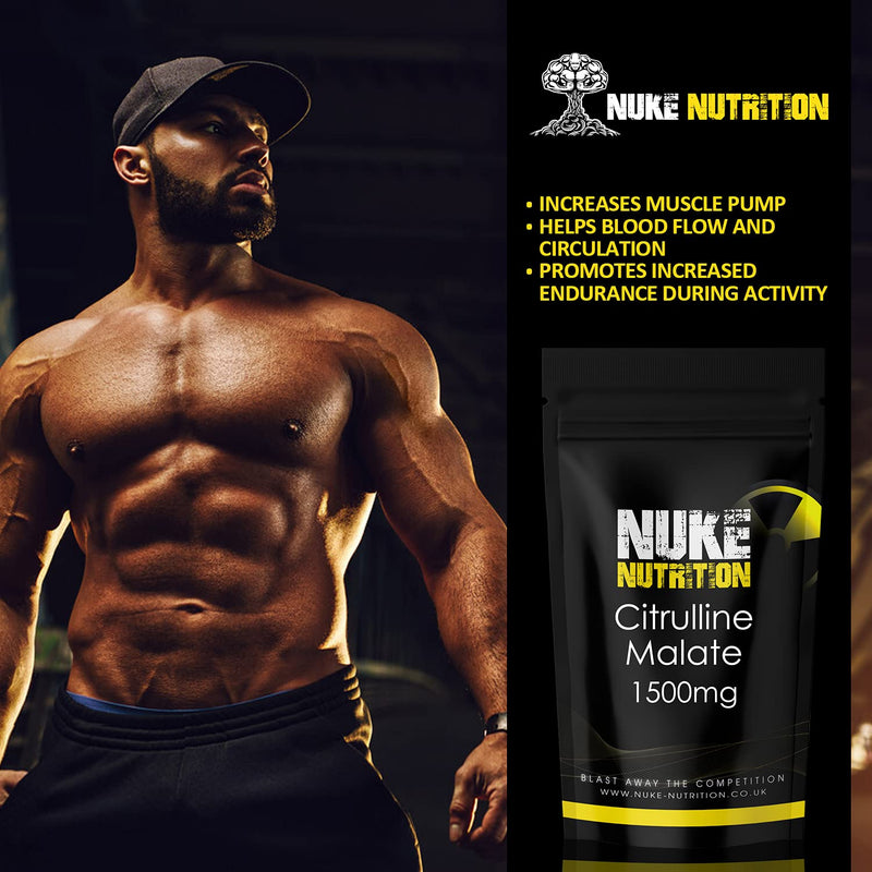 Nuke Nutrition L Citrulline Malate Capsules | 120 Capsules | High Strength 1500mg Dose Supplement | Boost Circulation, Performance & Muscle Recovery | 100% Natural, Preservative & Filler Free | Vegan 120 Count (Pack of 1) - BeesActive Australia