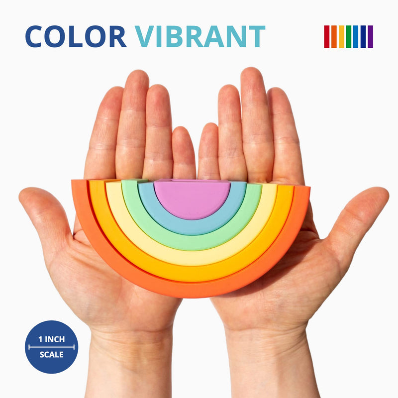 BLUE GINKGO Silicone Rainbow Stacker - Montessori Rainbow Nesting Puzzle | Kids and Toddler Stacking Toy | Stacking Rainbow Puzzle, Sensory Rainbow Toys - 6 Layers (Matte 6 Layer - BeesActive Australia