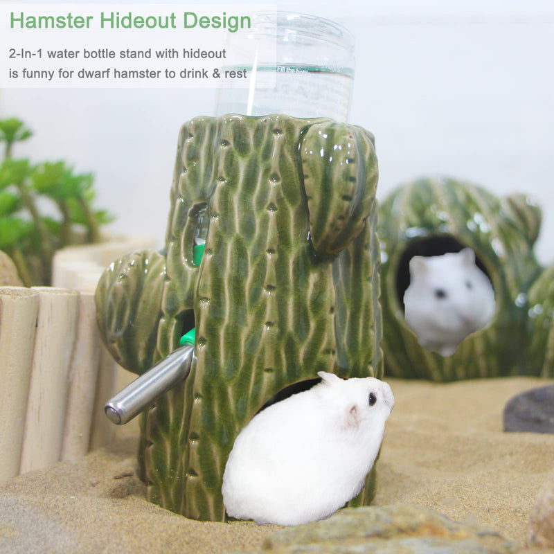 Zhilishu Hamster Water Bottle, 2-in-1 Adjustable Hamster Water Bottle for Glass Tank 80ML Gerbil Water Bottle with Stand, No Drip Ceramic Water Bottle Holder for Dwarf Hamster Mice Rat Dark Green - BeesActive Australia