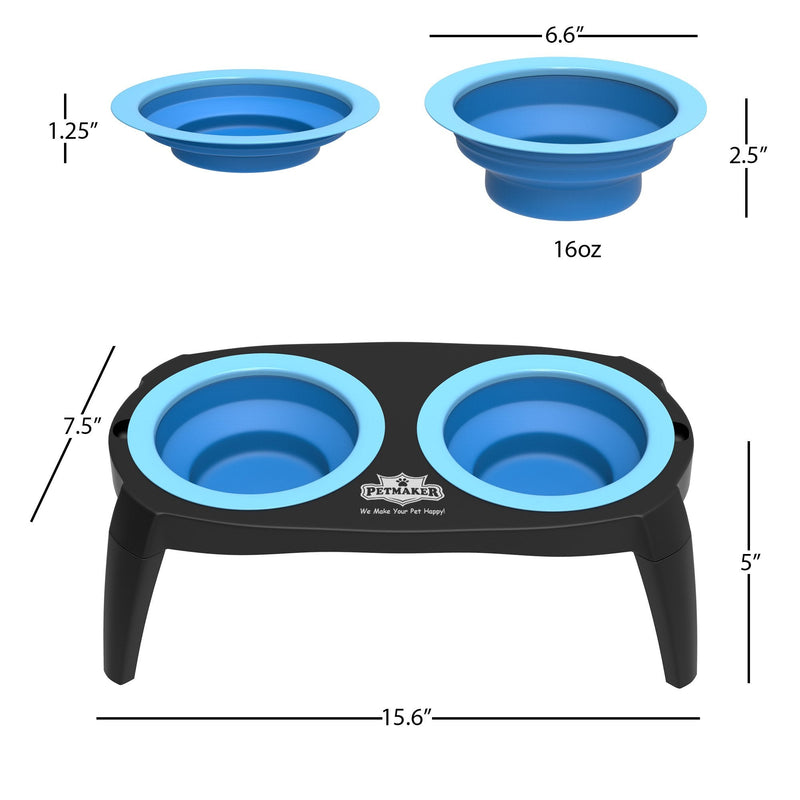 Elevated Pet Bowls Collection with Non Slip Stand for Dogs and Cats-Removeable and Collapsible Silicone Feeder for Food and Water- 16 Oz Each by PETMAKER (Pink) Blue - BeesActive Australia