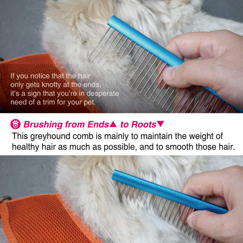 Claw Claws Comb with Oval Handle for Dogs and Cats, Removing and Shedding Matted, Tangled Hair, Metal Comb with Stainless Steel Pins, Detangling Grooming Tool, Pet Comb (Blue-20% fine pins, M) Medium - BeesActive Australia