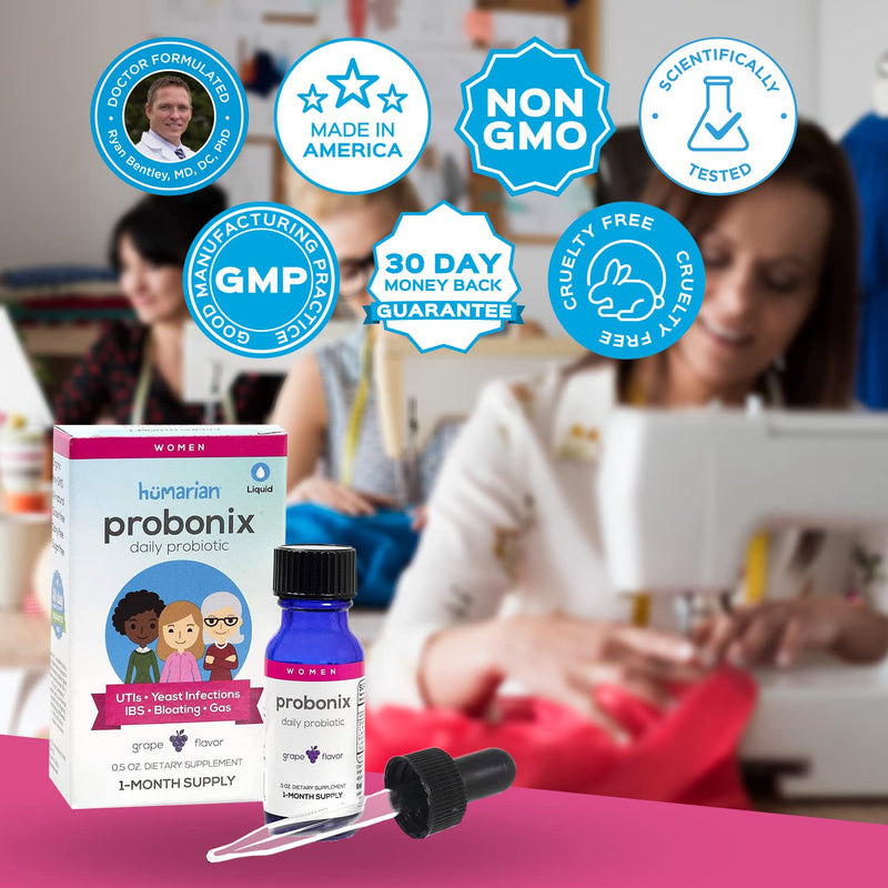 Probonix Probiotics for Women, Organic, Non-GMO Liquid Probiotic Drops,12 Live Probiotic Strains, Lactobacillus Acidophilus, Help with Gut Health, Yeast and Urinary Tract Infections - Grape - BeesActive Australia