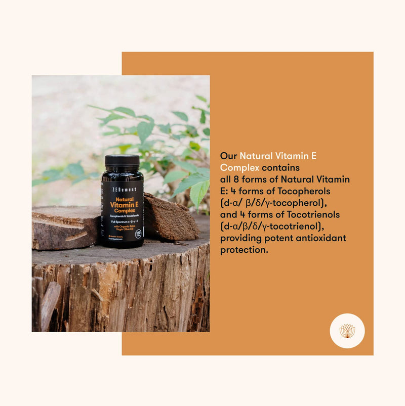Natural Vitamin E Complex, Tocopherols & Tocotrienols, 120 Softgels | with Organic Extra Virgin Olive Oil | Full Spectrum | Antioxidant | 100% Natural Ingredients, Soy Free | Zenement - BeesActive Australia