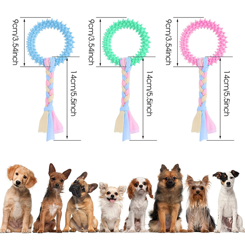 TIESOME Puppy Teething Toys with Cotton Ropes, 3 Pcs Rubber Small Dog Chew Toy Rings Aggressive Chew Toys for Dogs Oral Teeth Soothe Itching Puppy Chew Toys Interactive Pet Toys for Small/Medium Dogs - BeesActive Australia