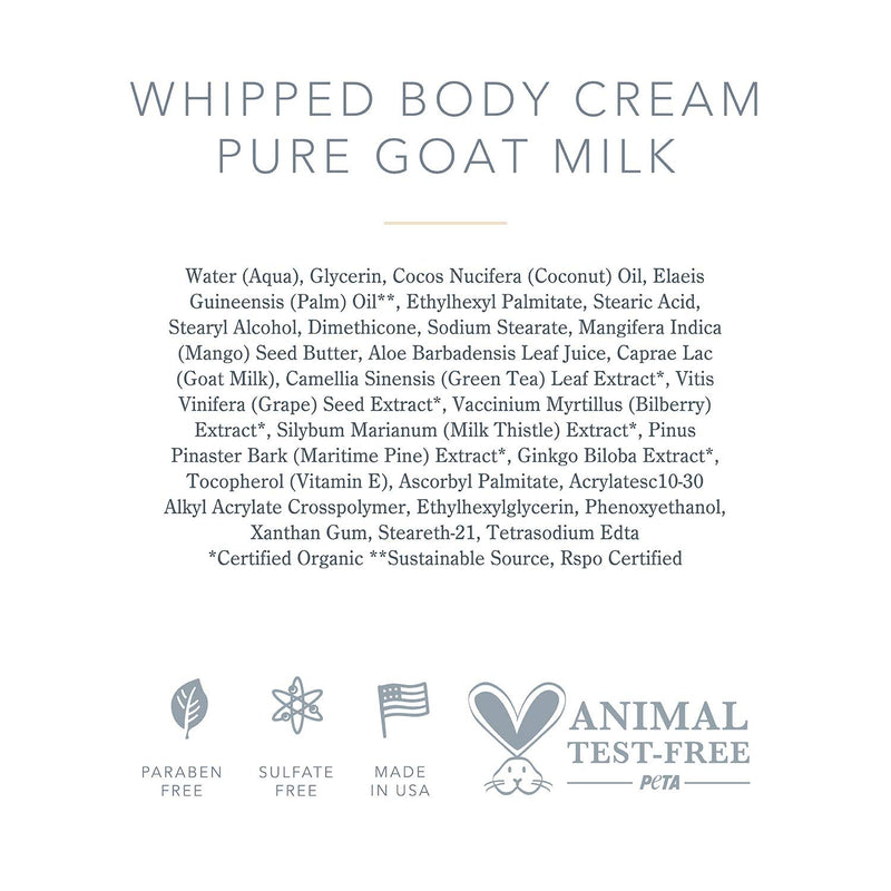 Beekman 1802 - Whipped Body Cream - Pure Goat Milk - Fragrance-Free Goat Milk Body Butter, Daily Hydration for Dry Skin - Naturally Exfoliating Cream for Sensitive Skin - Goat Milk Bodycare - 8 oz - BeesActive Australia