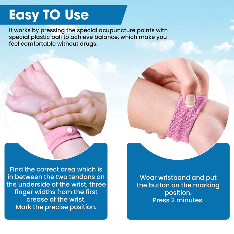 Anti-Sickness Travel Bands - Acupressure Wristbands for Motion Sickness and Nausea Relief (X1 Pair (Pink)) X1 PAIR (Pink) - BeesActive Australia