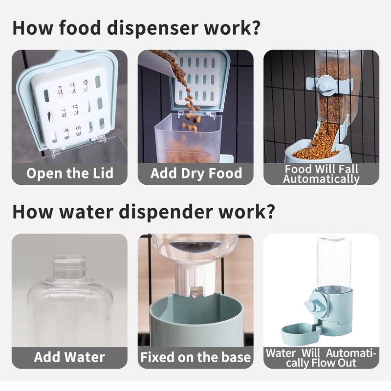 BNOSDM Rabbit Automatic Food Feeder and Water Dispenser Bunny Gravity Feeding Station Waterer Set Hanging Self-Dispensing Feeder for Ferret Guinea Pig Chinchilla Kitten Grey - BeesActive Australia