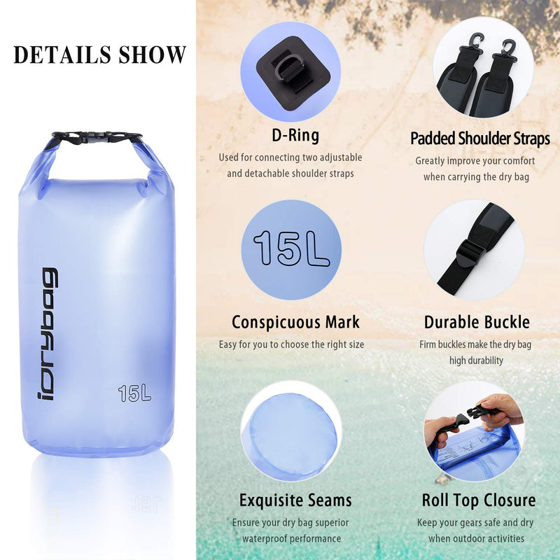 [AUSTRALIA] - IDRYBAG Clear Dry Bag Waterproof Floating 2L/5L/10L/15L/20L, Lightweight Dry Sack Water Sports, Marine Waterproof Bag Roll Top for Kayaking, Boating, Canoeing, Swimming, Hiking, Camping, Rafting Blue 