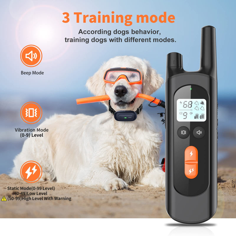 Dog Training Collar, Dog Shock Collar for Large Medium Small Dogs with Remote Range 2600Ft , Waterproof Rechargeable with Vibration, Beep, Shock Modes, 0 to 99 Adjustable Shock Levels - BeesActive Australia