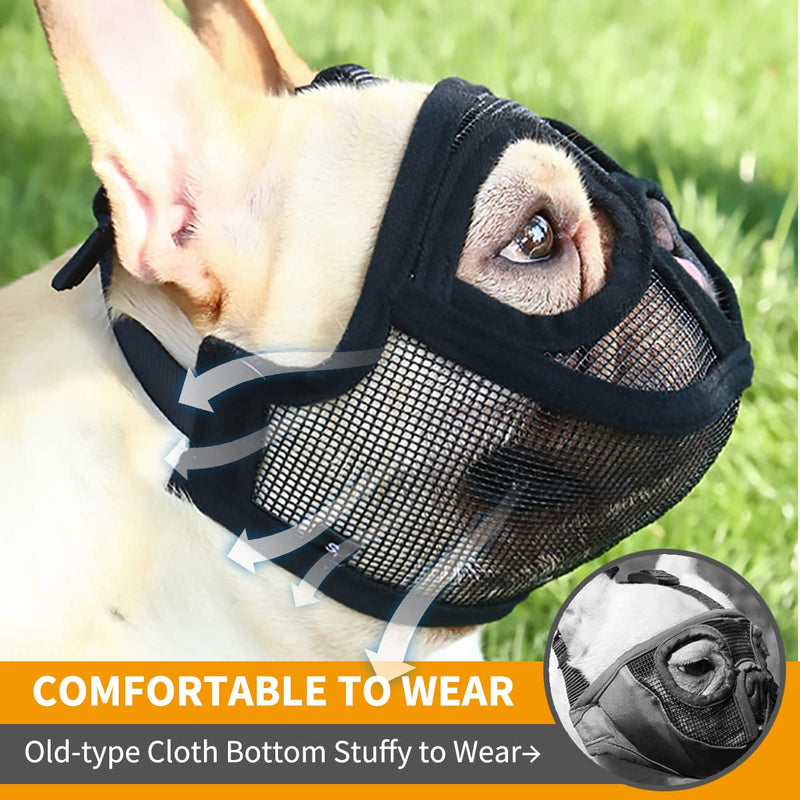 Short Snout Dog Muzzle, Breathable Mesh Flat Faced Muzzle for French Bulldog Shih Tzu and Pug,Mask Bulldog Muzzle for Biting Chewing Licking S Black - BeesActive Australia