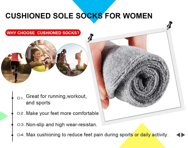 [AUSTRALIA] - LITERRA Womens Ankle Socks 6-Pairs Athletic Running Low Cut Socks Cushioned Blue 1, Pink 1, Orange 1, White 1, Grey 1, Black 1 Women shoe size 6-10 / Sock size 9-11 