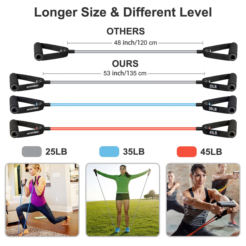 Resistance Exercise Bands Set with Handles Workout Bands for Physical Therapy, Strength Training, Muscle Toning - Door Anchor and Workout Guide. Gray,Blue,Red - BeesActive Australia