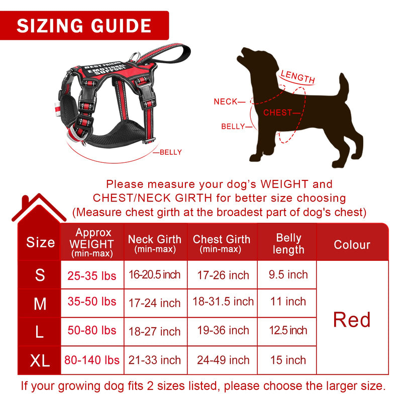WINSEE Service Dog Vest No Pull Dog Harness with 7 Dog Patches, Reflective Pet Harness with Durable Soft Padded Handle for Training Small, Medium, Large, and Extra-Large Dogs (Large, Black) Red - BeesActive Australia