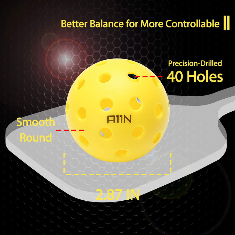 [AUSTRALIA] - A11N Premium 40 Holes Outdoor Pickleball Balls, Durable Ball with Nice Bounce, Special Design for Outdoor Courts (6 &12 Packs Available)- Bright Yellow 12-Pack 
