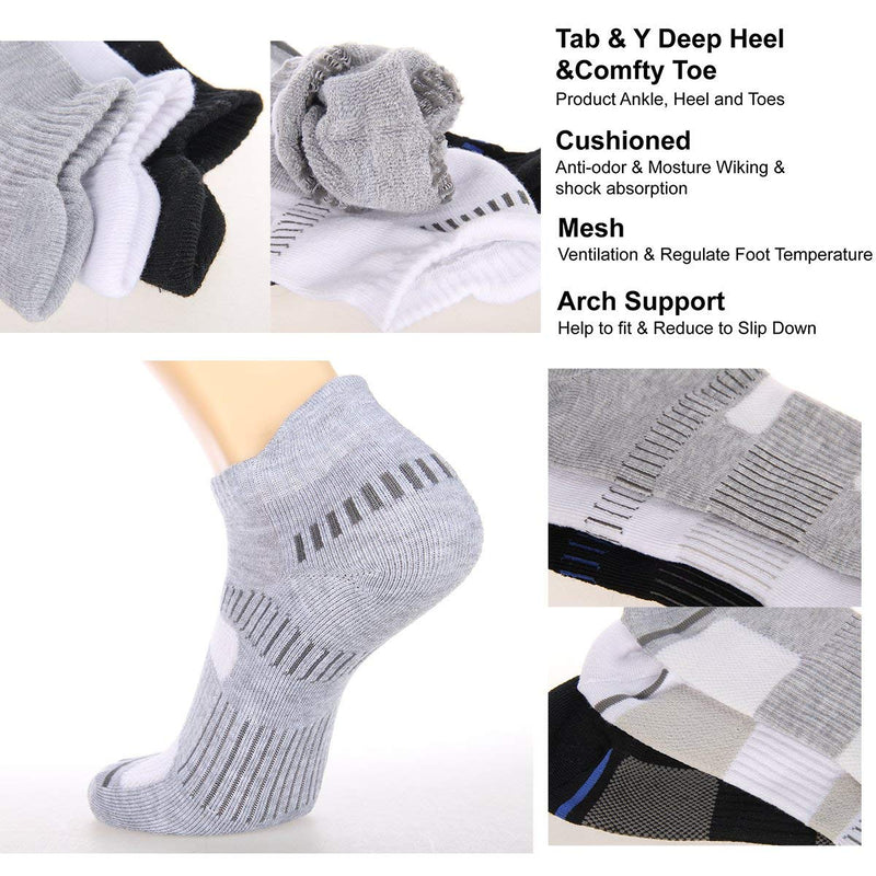 Cooplus Mens Ankle Socks Athletic Cushioned Breathable Low Cut Tab With Arch Support-6Pairs Small-Medium A1-grey 6 Pairs - BeesActive Australia