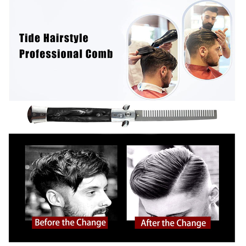 Foldable Pocket Comb, Stainless Steel Switchblade Comb Spring Jump Brush Switchblade Spring Pocket Oil Hair Comb Oil Hair Comb for Scalp Hair or Beard (Black) Black - BeesActive Australia