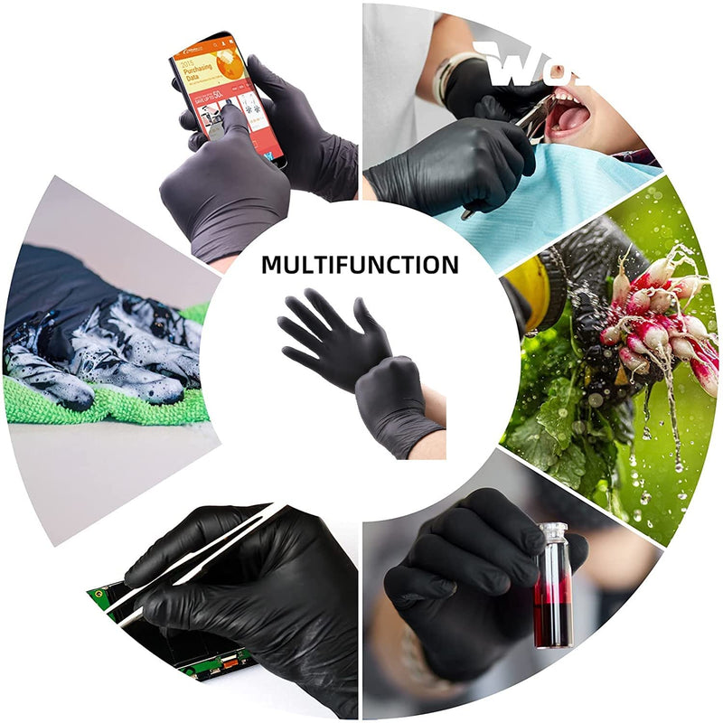 Black Vinyl Disposable Gloves | Latex Free Gloves | Powder Free Gloves | Medical Exam Gloves | Use in Surgical, Home, Cleaning, and Food Gloves | Extra Strong and Thick – Box of 100 – Black - (Large) L - BeesActive Australia