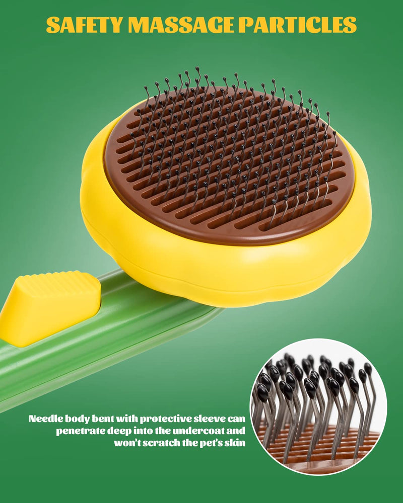 Pet Sunflower Slicker Brush, Self Cleaning Brush for Short or Long Haired Cats and Dogs, Waterproof and Easy to Clean- Shedding and Grooming Tool for Pets, Remove Loose Hair, Fur, Undercoat, Mats, Tangled Hair, knots - BeesActive Australia