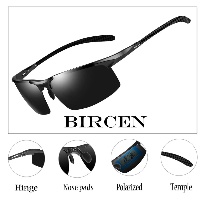 Bircen Mens Polarized Carbon Fiber Sunglasses UV Protection Sports Fishing Driving Sunglasses for Men Al-Mg Frame Black Frame Black Lens - BeesActive Australia