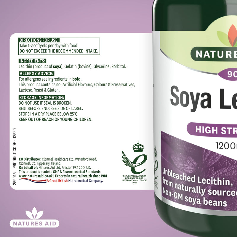 Natures Aid Lecithin, 1200 mg, 90 Softgels (Produced from Naturally Sourced, Non-GM Soya Beans, Source of Phospholipids, Made in the UK) - BeesActive Australia