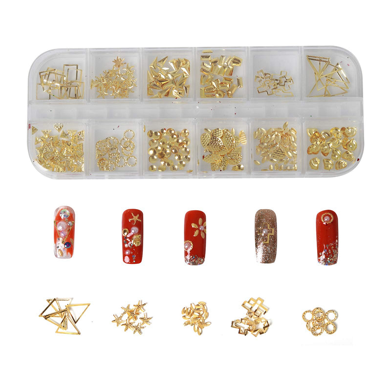 Nail Micro Beads 3D Nails Supply Studs Gold Nail Art Decorations Charms Metal Jewels 36 Grids Star Moon Heart Triangle Square Rivet Gems for Fingernails & Toenails Decor Manicure Tips - BeesActive Australia