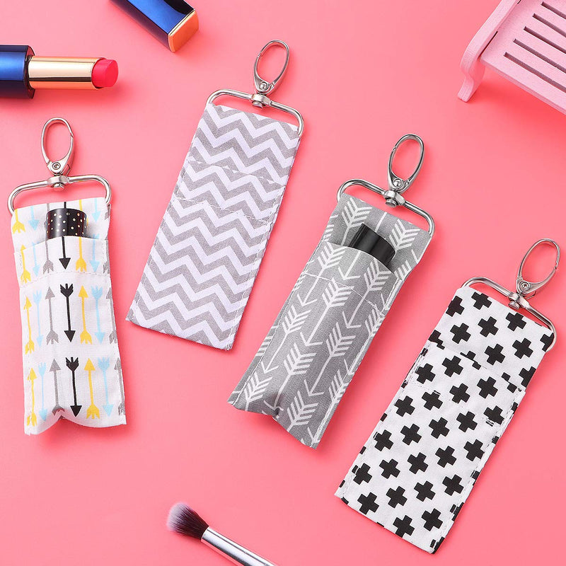 4PC Women Lipstick Holder Keychain Lip Balm Chapstick Pouch Strap Arrow Wave Pattern Key Ring Bags - BeesActive Australia