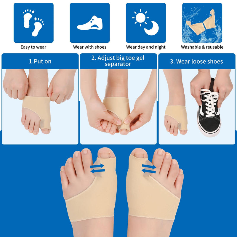 Bunion Corrector Big Toe Separator Bunion Splint Sleeve 1 Pair of Bunion Relief Sleeve with Silicone Bunion Pad Protector,Scientific Correction of Bunion Day and Night Wearable (Beige & Small) S Beige - BeesActive Australia