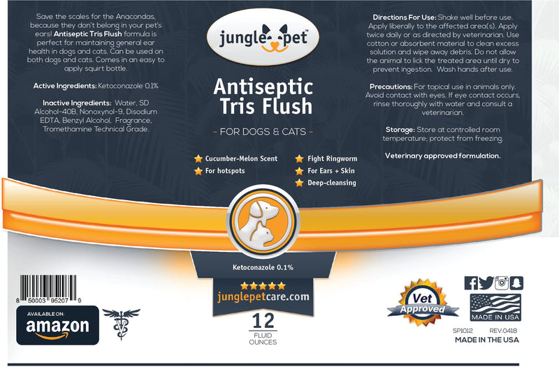 Jungle Pet Trizultra Keto Flush for Dogs - Antiseptic Dog Ear Cleaner Solution Tris EDTA Flush - Skin and Ear Cleaner Dog Ear Wash for Dogs and Cats - Treat Itch and Irritation - 12 oz - BeesActive Australia