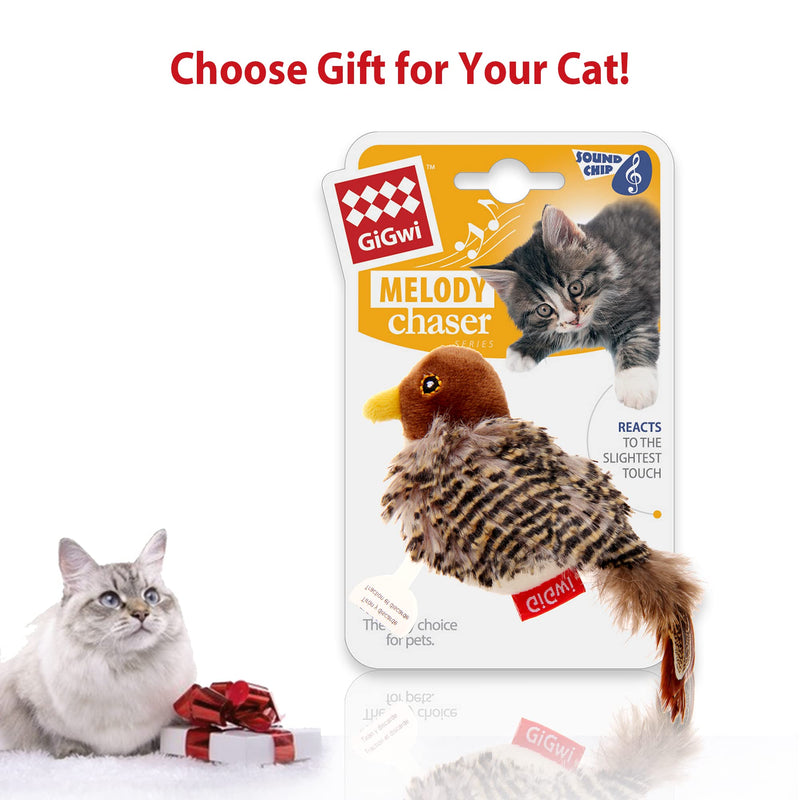 Gigwi Cat Toys for Indoor Cats, Interactive Cat Toy with Real Chirping Bird Electronic Sound, Cat Feather Toys with Soft Plush Relieve Boredom Squeaky - BeesActive Australia