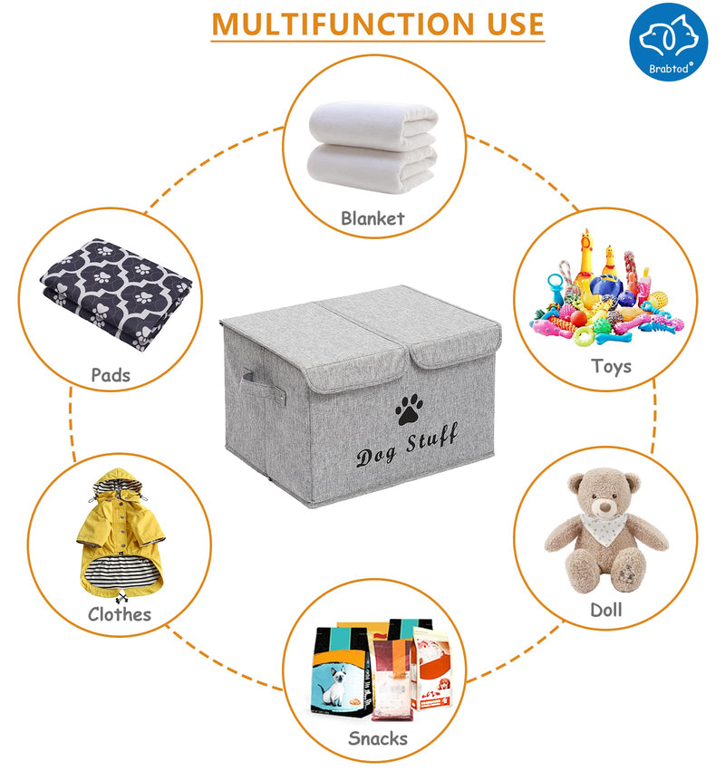 Brabtod Large Dog Toys Storage Box Canvas Storage Basket Bin Organizer with Lid - Collapsible Linen Bin Ideal for Organizing Dog Cat Toys and pet Stuff-PP Boad-17" x 12" x 10" 17" Lx 12" Wx 10" H Snow Gray - BeesActive Australia
