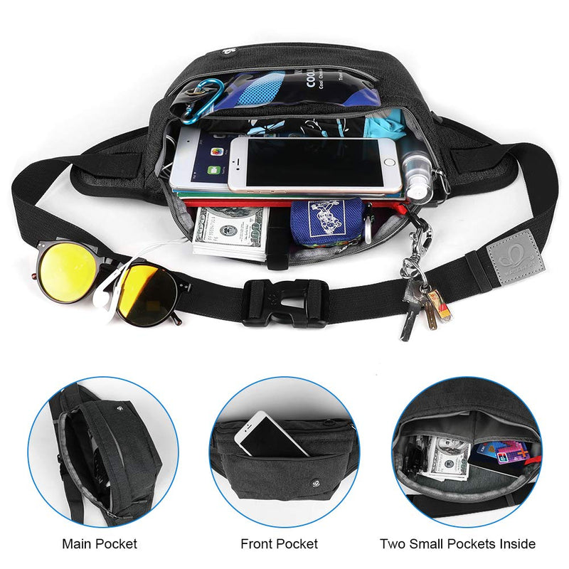 [AUSTRALIA] - WATERFLY Fanny Pack for Men Women Water Resistant Large Hiking Waist Bag Pack Carrying All Phones for Running Walking Traveling Black 