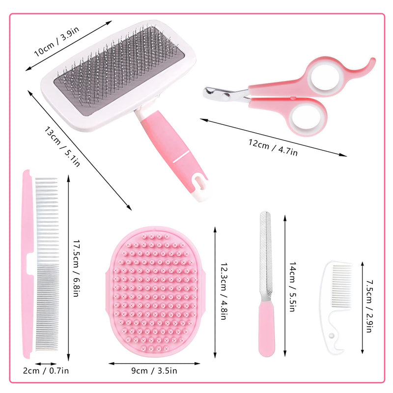 Crafterlife Small Animal Pet Grooming Kit with Pet Shedding Slicker Brush, Bath Massage Glove, Pet Grooming Comb, Nail Clipper Trimmer for Rabbit, Puppy, Kitten, Guinea Pig, Hamster, Ferret (Pink) - BeesActive Australia