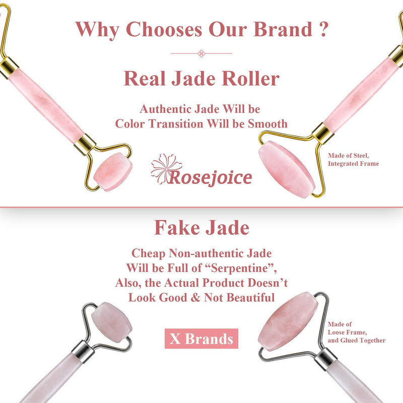 Rosejoice Pink Rose Quartz Jade Roller for Face-Natural Handmade-Crafted Facial Massager Skin Tool for Anti Aging Skincare - BeesActive Australia