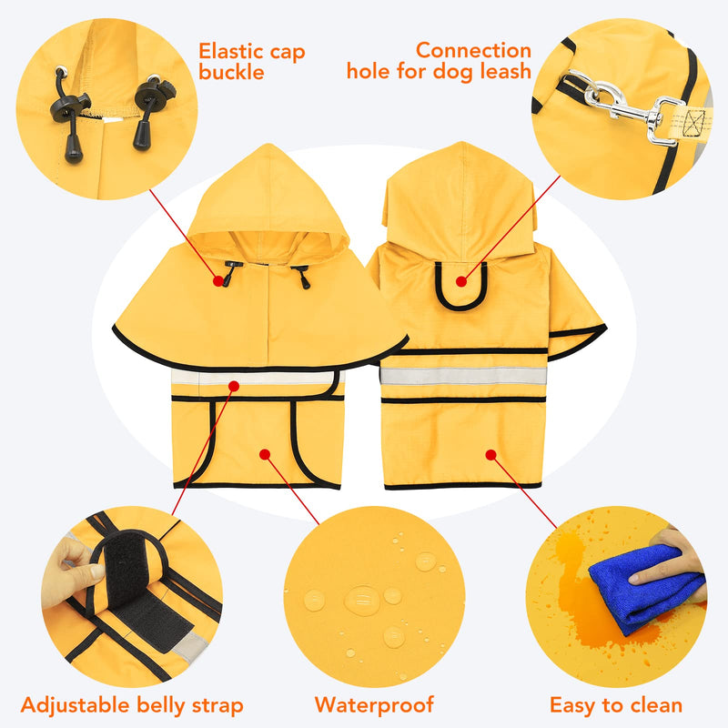 Domagiker Waterproof Dog Raincoat - Lightweight Hooded Raincoat for Dogs Pet Slicker Poncho, Adjustable Reflective Dog Rain Coat, Windproof Dog Raincoats Jacket with Leash Hole for Small, Medium, Large Dogs YELLOW - BeesActive Australia