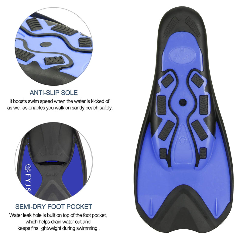 F FYJS Short Swim Fins, Travel Size Diving Flippers with Mesh Carrying Bag for Adult Men Women Blue S(MENS:5-6;WOMENS:6-7) - BeesActive Australia