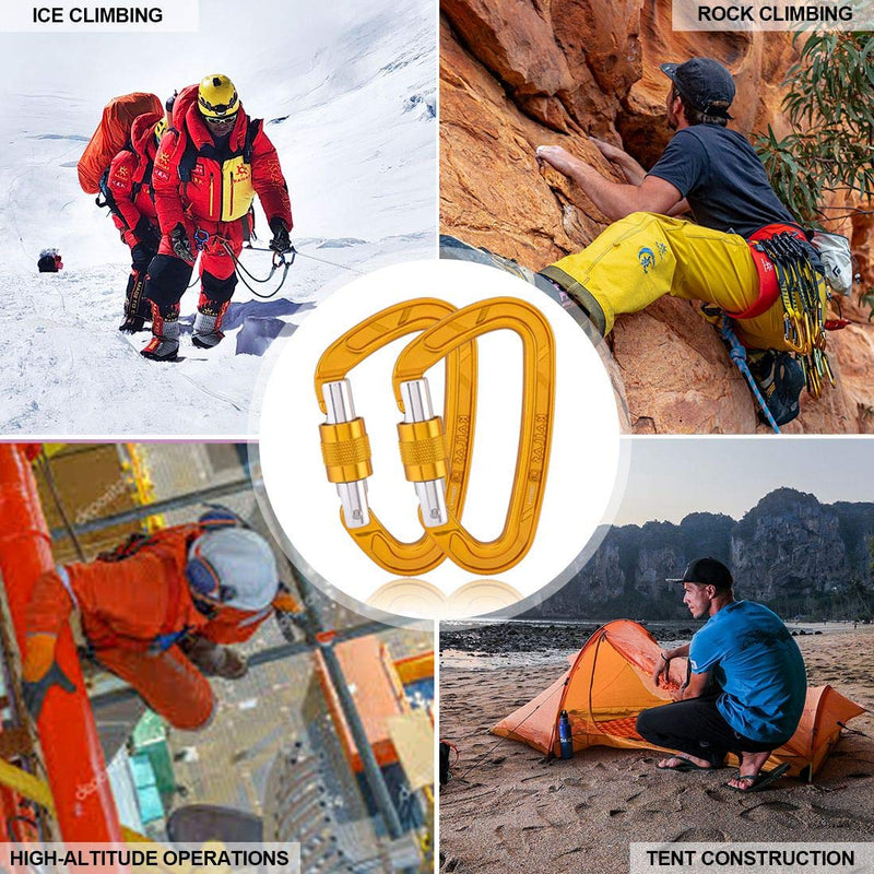 KAILAS Climbing Carabiner Clips, CE Certified 25KN Screw Gate and Heavy Duty Carabiners for Rock Climbing,Rappelling and Mountaineering,D Shaped 3.8 Inch, Large Size Yellow - BeesActive Australia