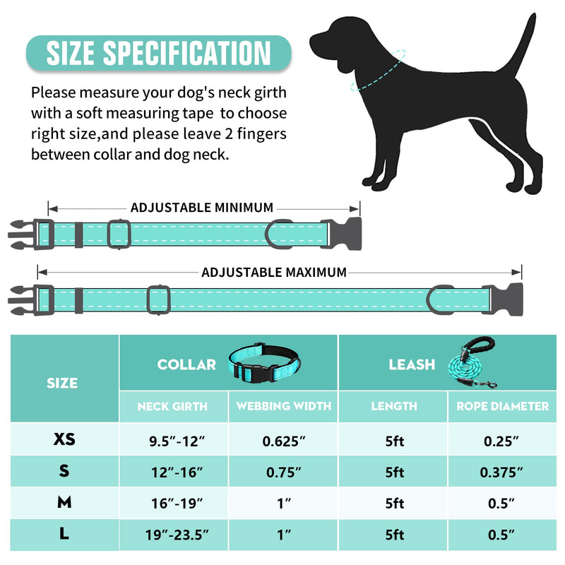 DOYOO Dog Collar and Dog Leash– Soft Neoprene Padded,Reflective and Adjustable Medium 2-Blue - BeesActive Australia
